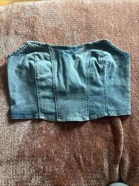Timing Blue Denim Strapless Crop Top